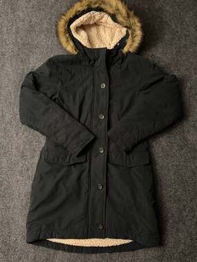 Abercrombie & Fitch Black Sherpa Lined Faux Fur Hood Military Parka Jacket S